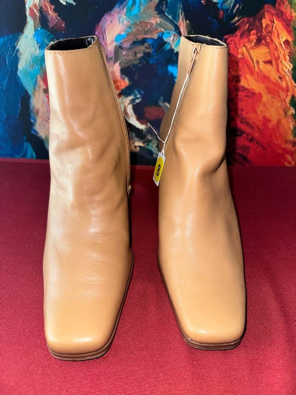 No.08 White Mountain Tan Leather Ankle Bootie with Block Heel